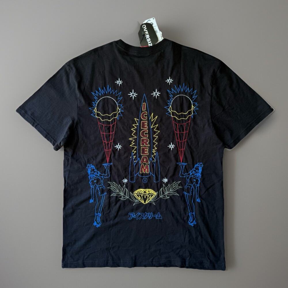 Ice cream Chains Shirt L Black Multicolor Embroidered Streetwear Oversized NWT